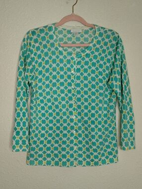 Garnet Hill Merino Wool Aqua Cardigan Sweater Women's Size Medium